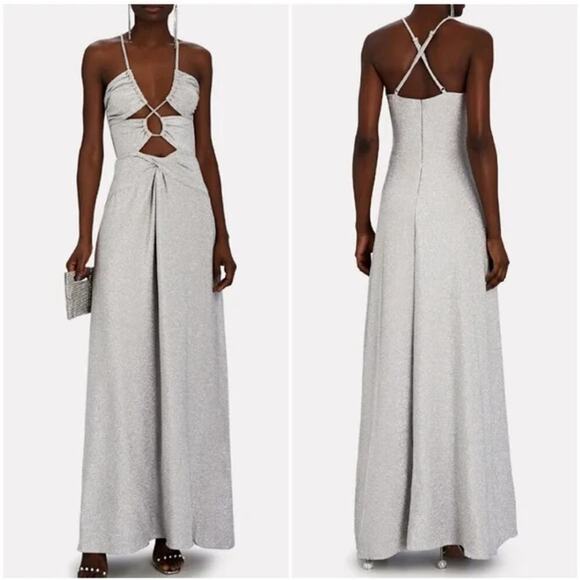 PatBO Dresses & Skirts - Patbo Lurex Cut Out Maxi Lace Up Dress Silver Sparkle Womens Glamorous Size 10